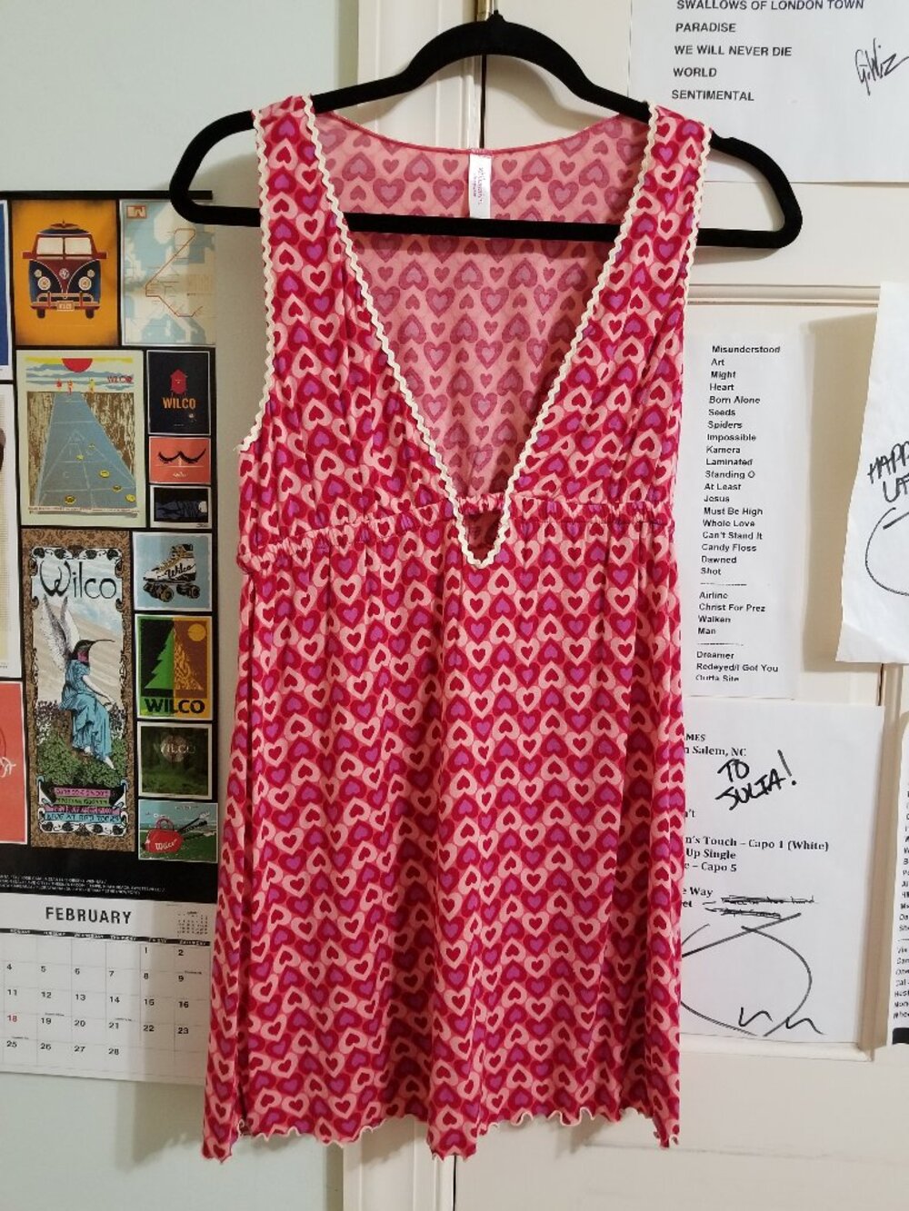 Xhilaration nightgown Medium mod heart sleep dress v-neck ric rac trim VTG Y2K